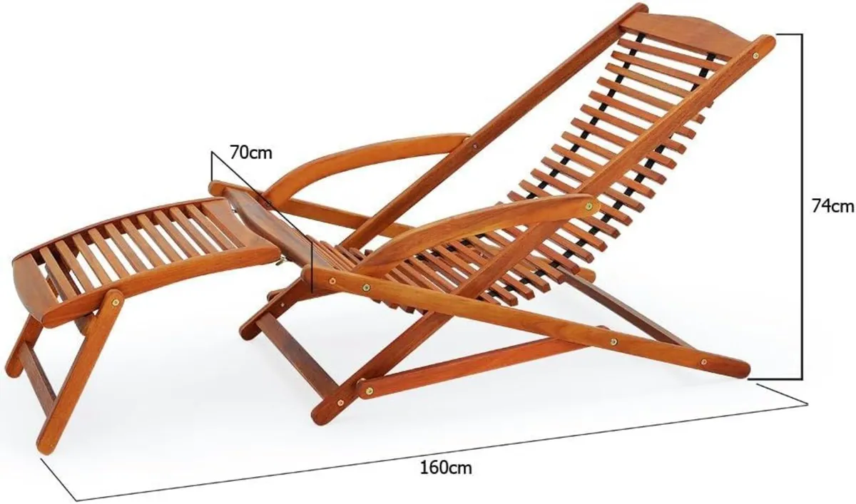 Acacia Wooden Sun Lounger Set of 2 Foldable Garden - Image 3