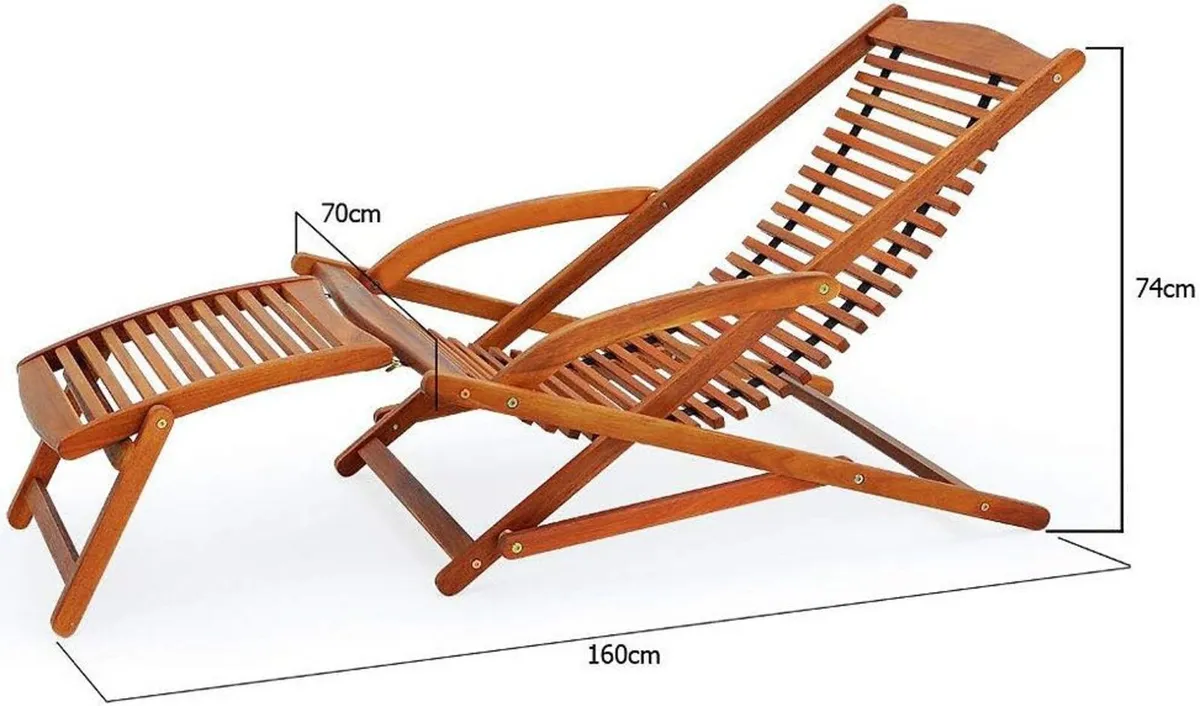 Sun Lounger Foldable Weatherproof Wooden Footrest - Image 2