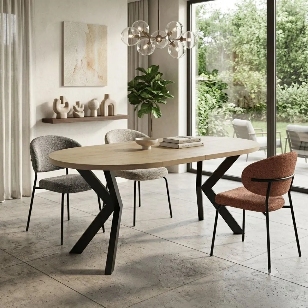 Orion Industrial Extendable Dining Table Stone Oak