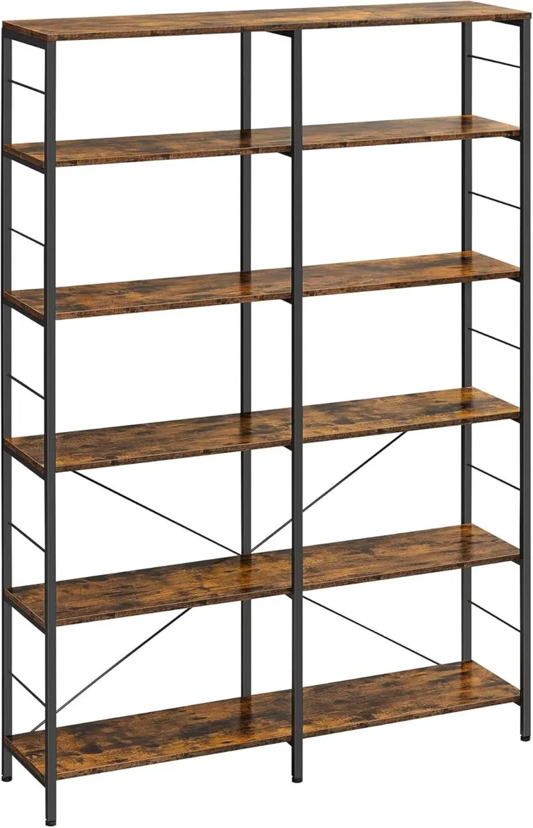 Bookcase XL 6 Tier Rustic Brown Industrial Shelf - Image 2