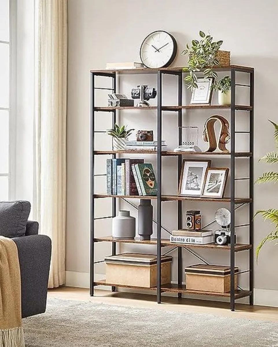 Bookcase XL 6 Tier Rustic Brown Industrial Shelf - Image 4