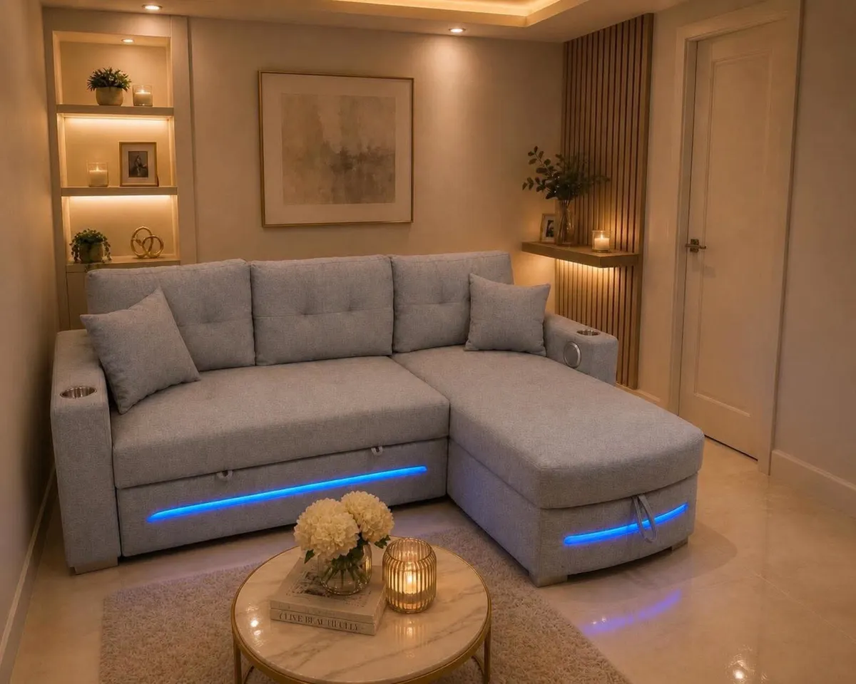 New Dallas Grey & Biege Color Pull Out Sofa Bed - Image 1