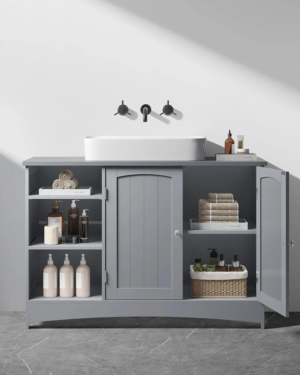 Extra long washbasin cabinet with 2 doors grey or - Image 1