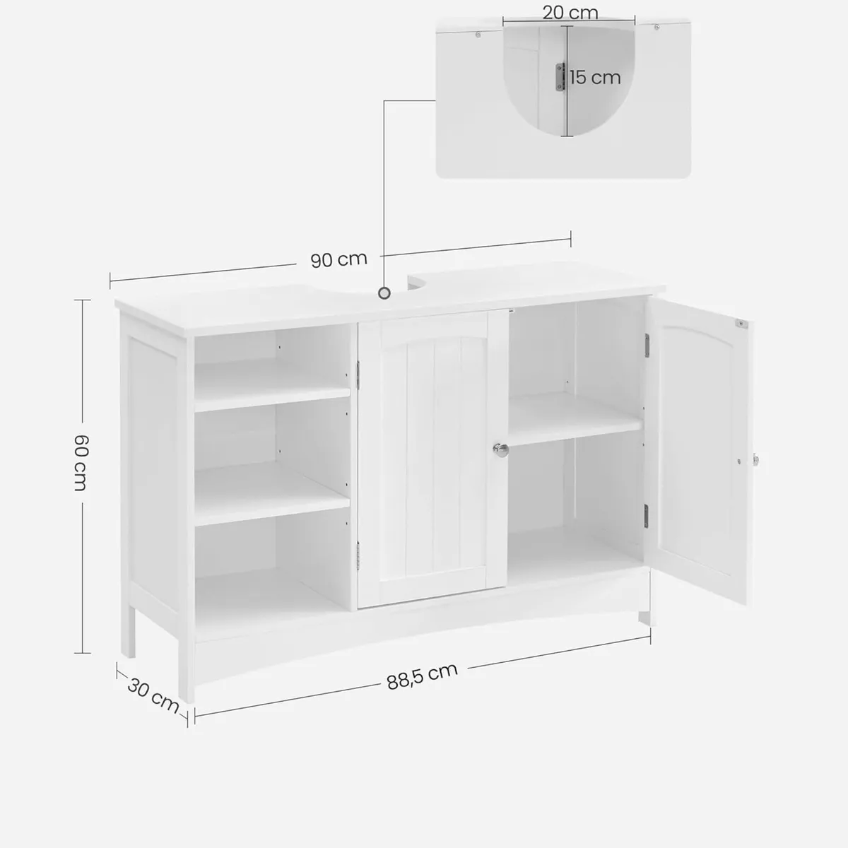 Extra long washbasin cabinet with 2 doors grey or - Image 3