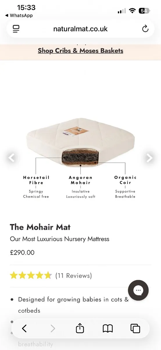 Organic 140x70 cot bed mattress