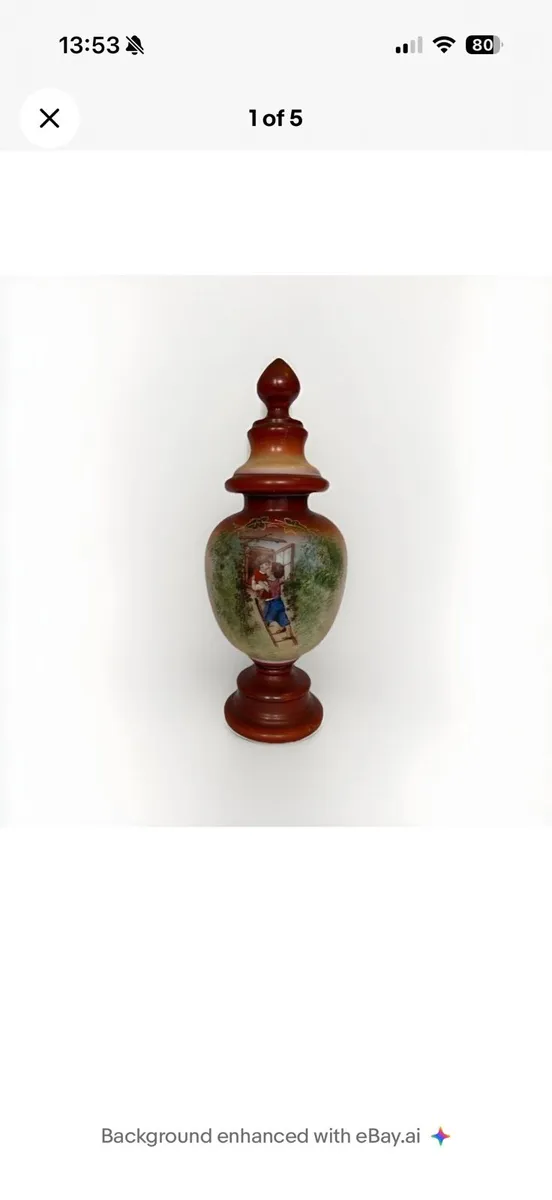 Antique Hand Painted Porcelain Lidded Urn C1890 - Image 1