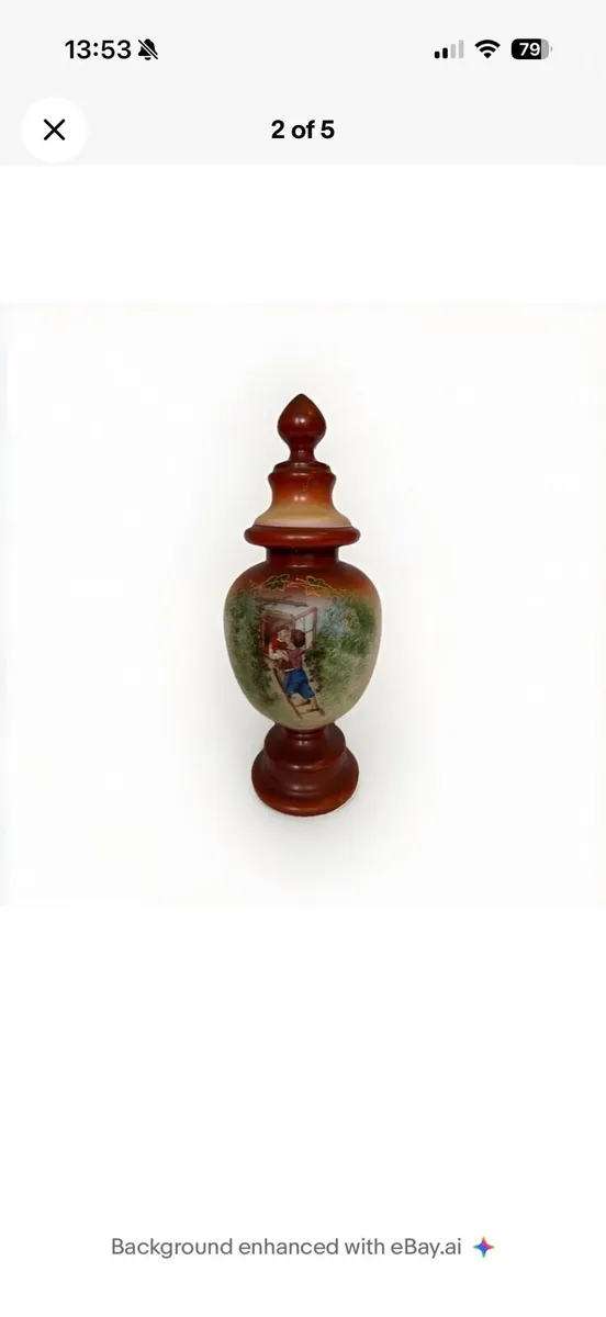 Antique Hand Painted Porcelain Lidded Urn C1890 - Image 2
