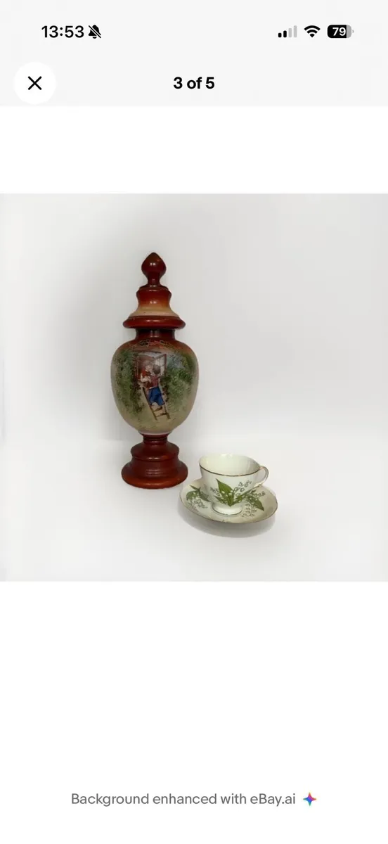 Antique Hand Painted Porcelain Lidded Urn C1890 - Image 3