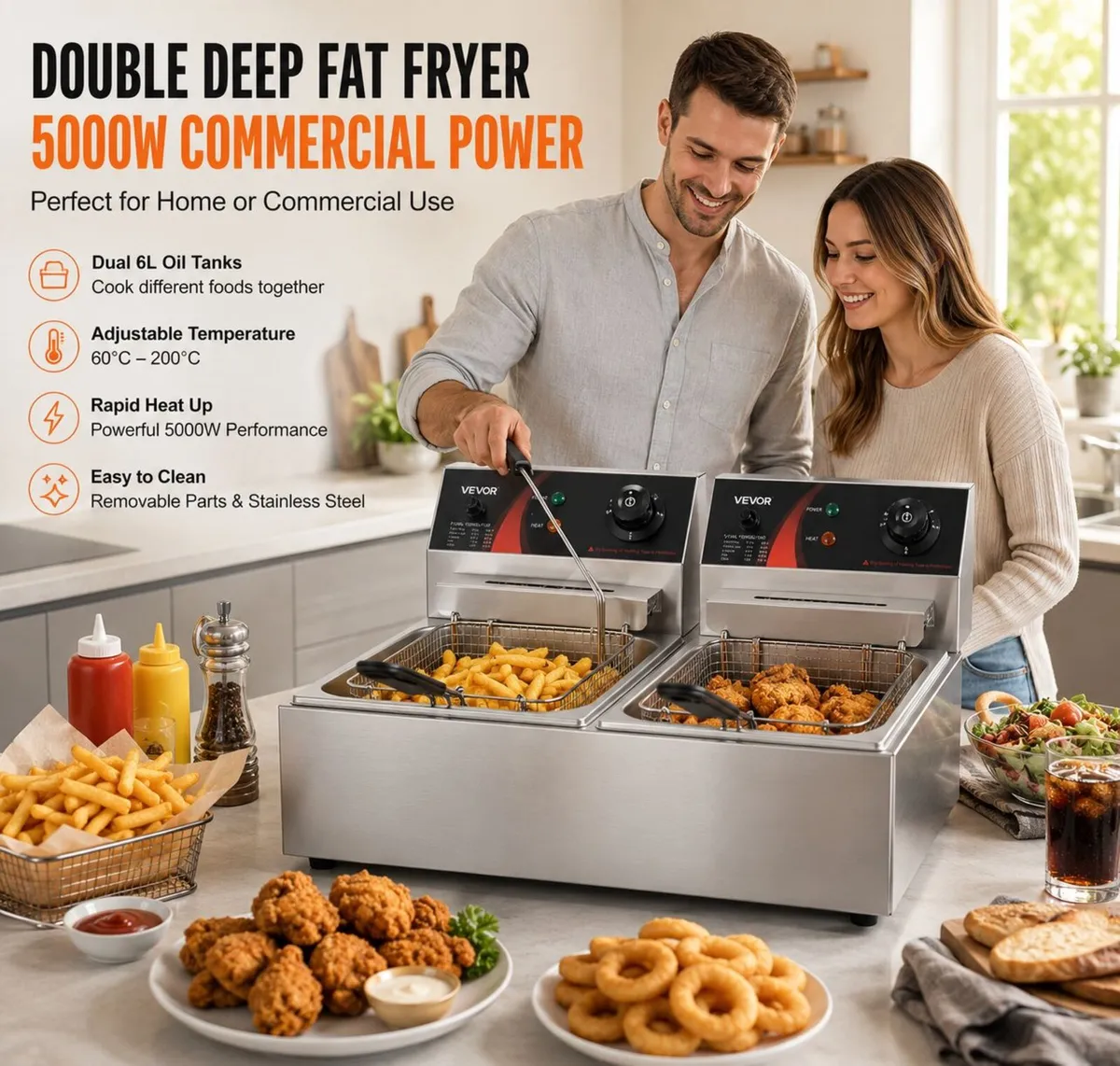 Double Deep Fat Fryer 5000W Commercial Twin Basket - Image 1
