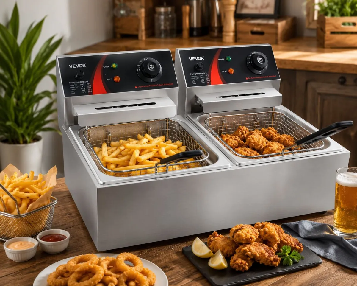 Double Deep Fat Fryer 5000W Commercial Twin Basket - Image 2