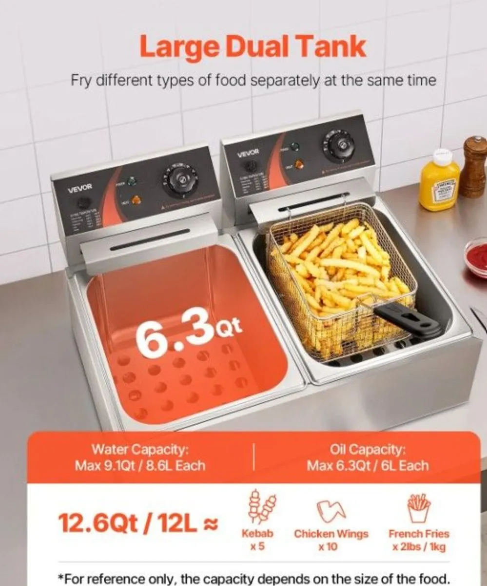 Double Deep Fat Fryer 5000W Commercial Twin Basket - Image 4