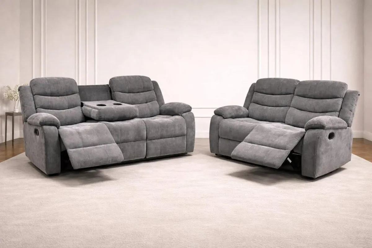 Roma Grey Fabric Manual Recliner Sofa - Image 1