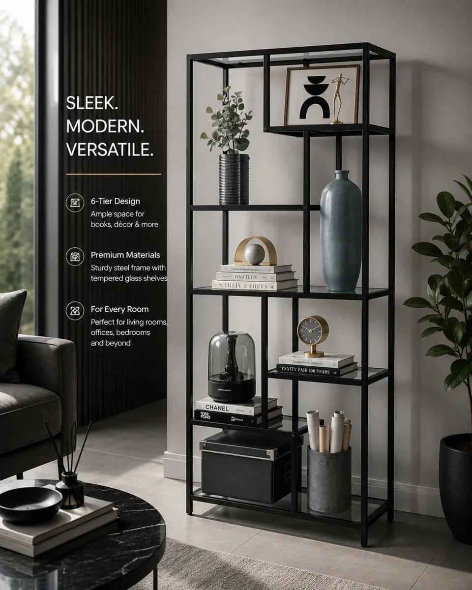 Modern Glass Display Shelf 180cm  Bookcase - Image 1