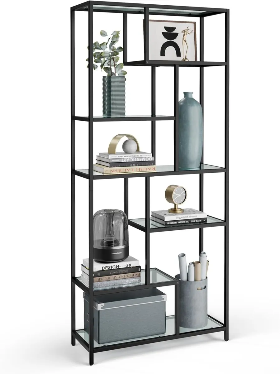 180cm Modern Glass Display Shelf Black or Gold Met - Image 4