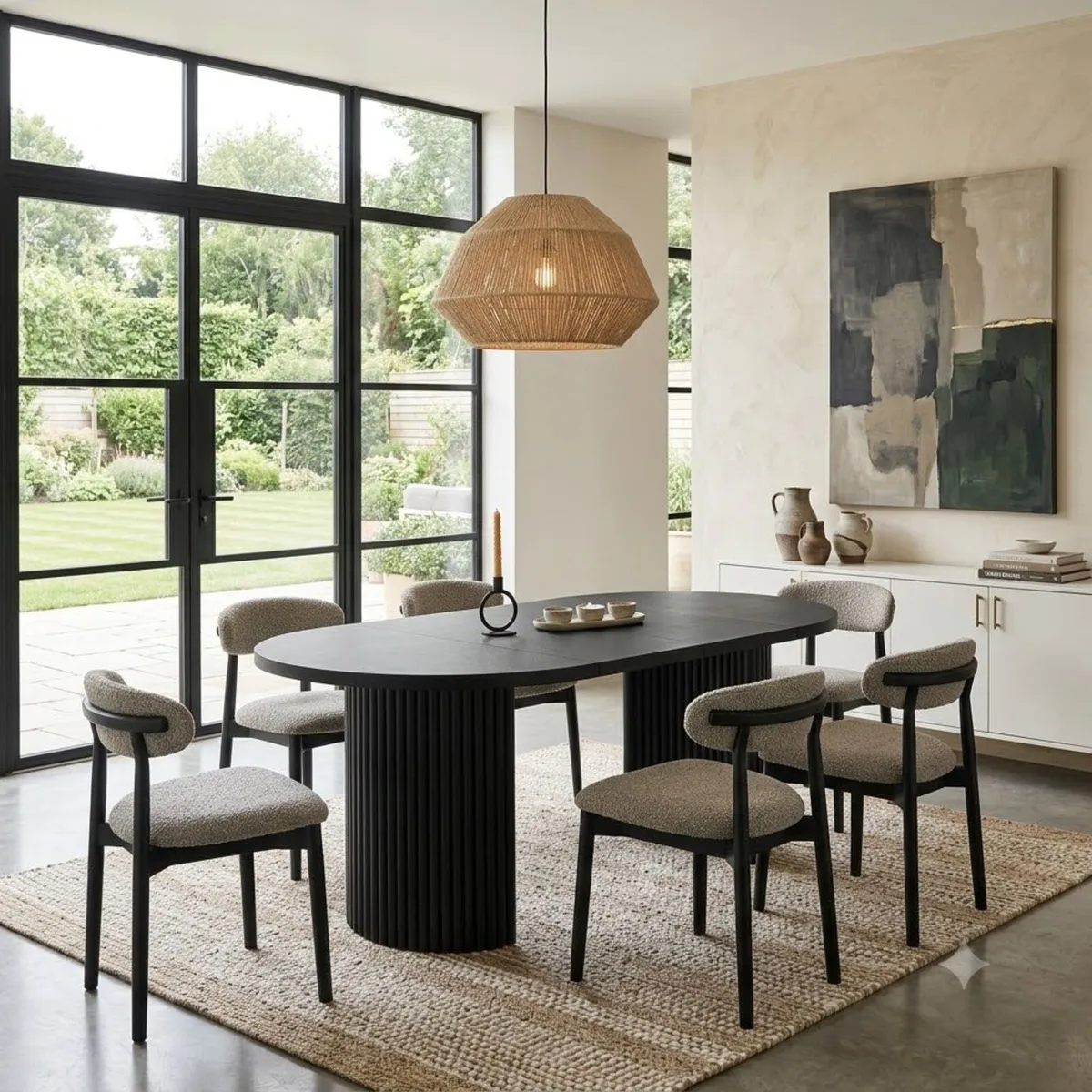 Black Extending Dining Table  Metal Base 180cm - Image 1