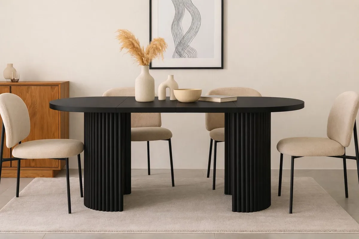 Black Extending Dining Table  Metal Base 180cm - Image 4