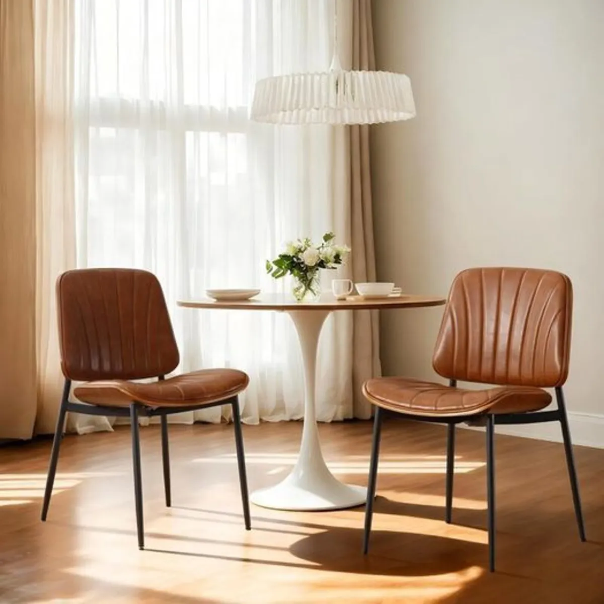 Set of 2 Faux Leather Dining Chairs Brown Grey Whi - Image 1