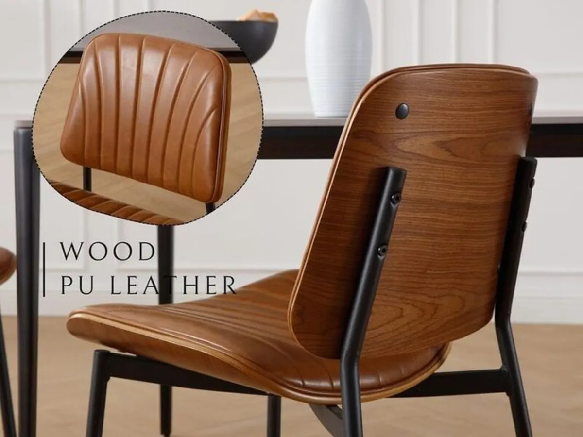 Set of 2 Faux Leather Dining Chairs Brown Grey Whi - Image 3