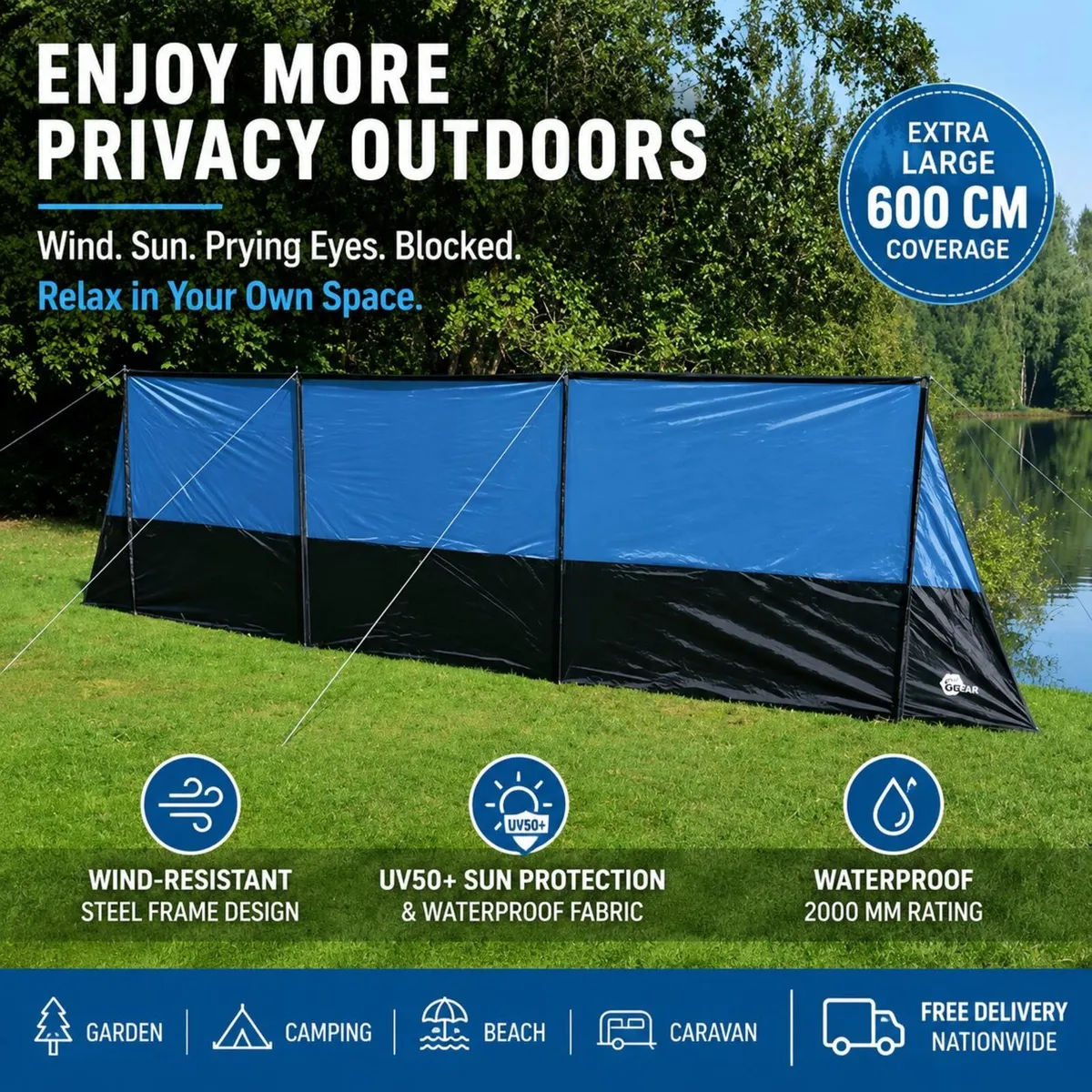Wind Shield Privacy & Sun Protection Crossbars 600 - Image 1