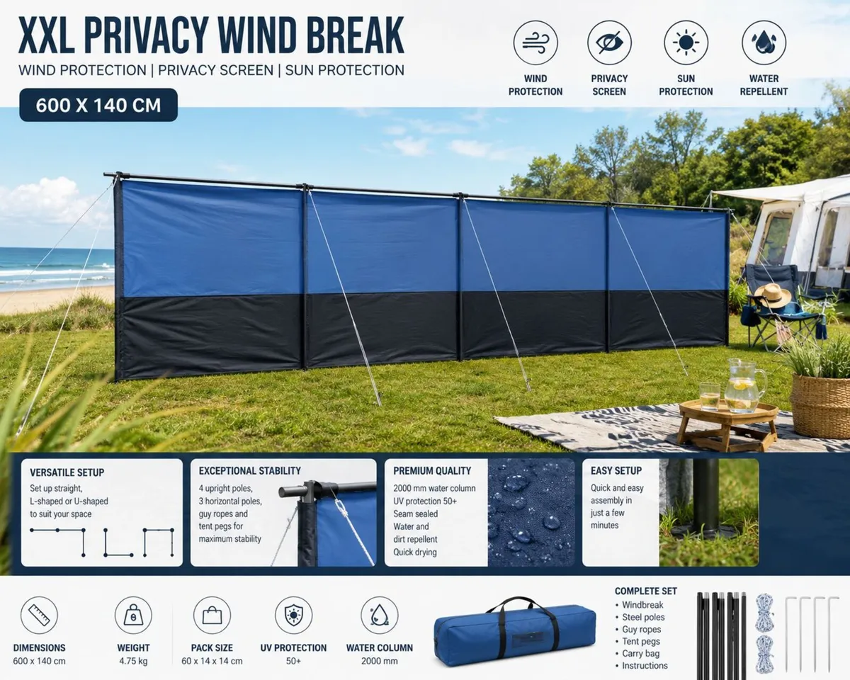 Wind Shield Privacy & Sun Protection Crossbars 600 - Image 2