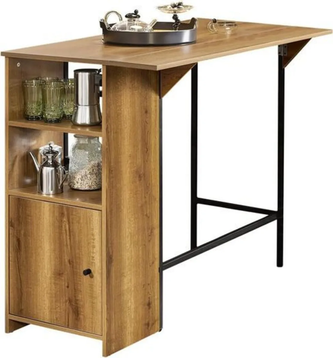 Kitchen Bar Table with Storage Shelves and Fold Ou - Image 2