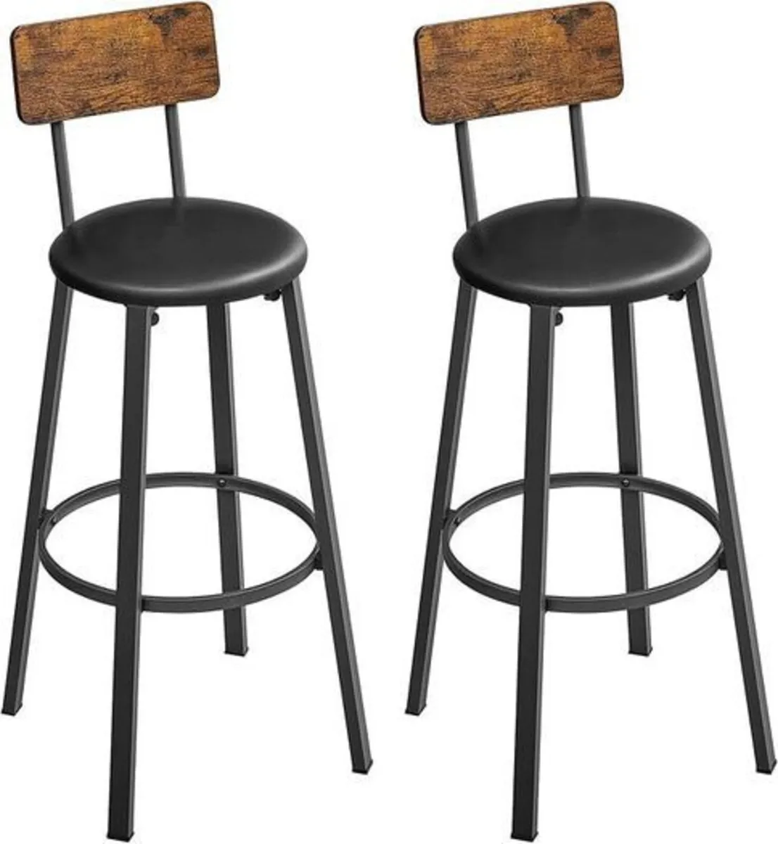Set of 2 Bar Stools Industrial Design Easy Assembl - Image 1