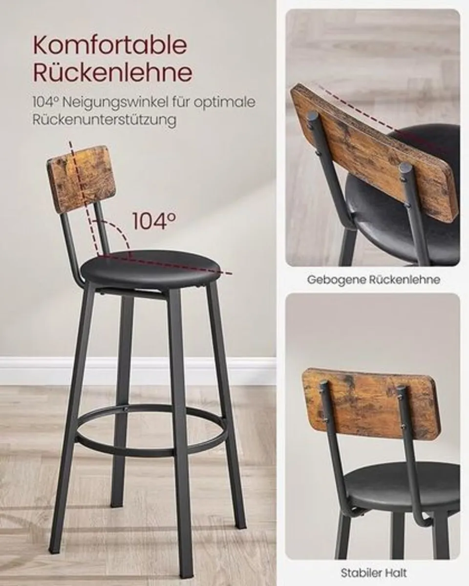 Set of 2 Bar Stools Industrial Design Easy Assembl - Image 2