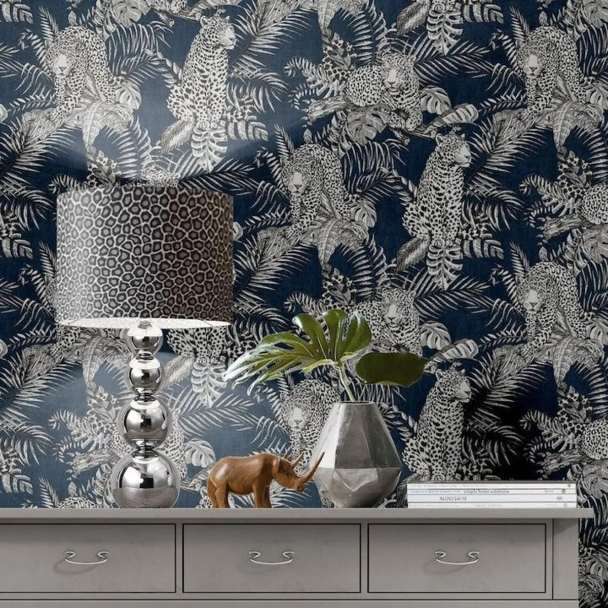 Muriva Darcy James Mamboa Leopard Blue Wallpaper - Image 1