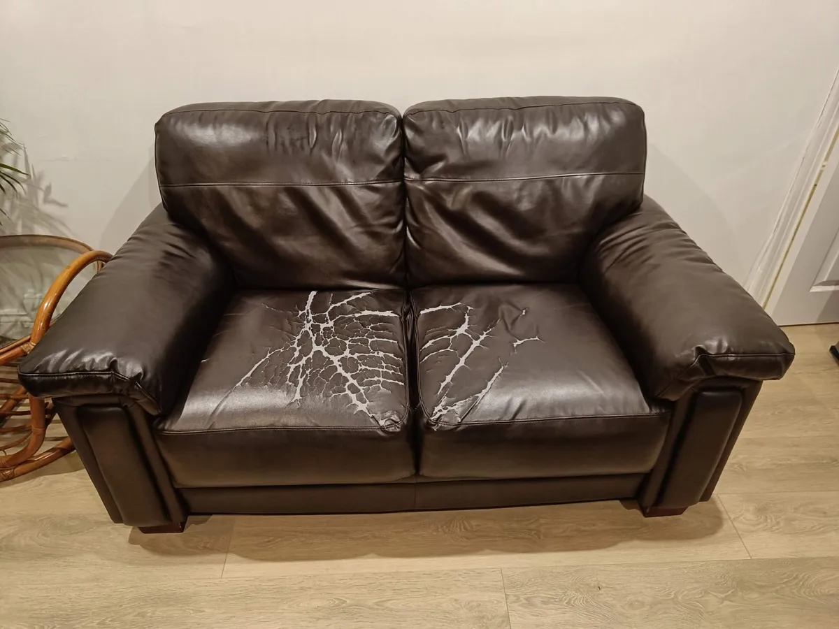 2 Seat Brown Leather Sofa - Image 2
