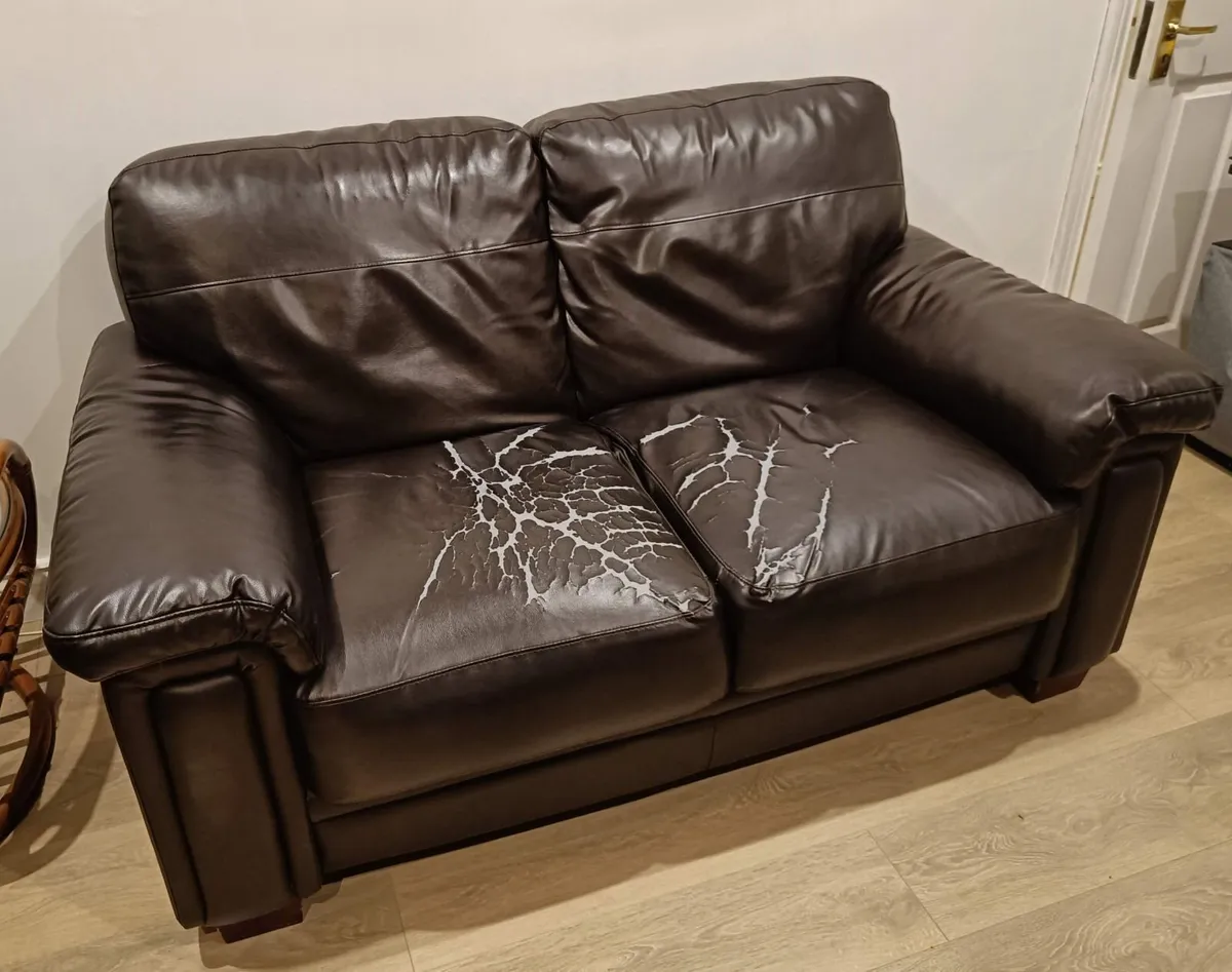 2 Seat Brown Leather Sofa - Image 1