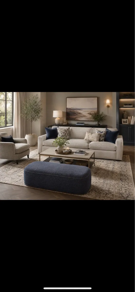 Navy fabric footstool ottoman - Image 1