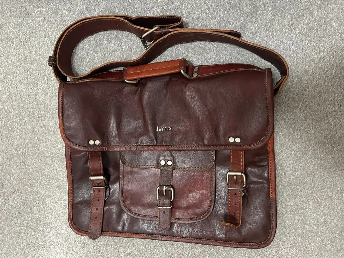 Brown Satchel / Messenger Bag - Personalised James - Image 1