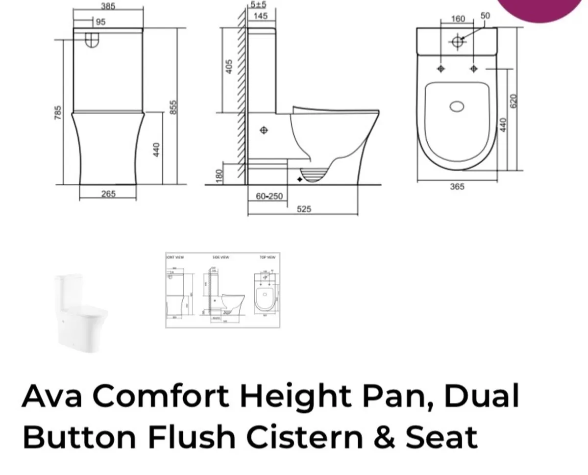New Comfort height Toilet Pan, Cistern & seat - Image 2