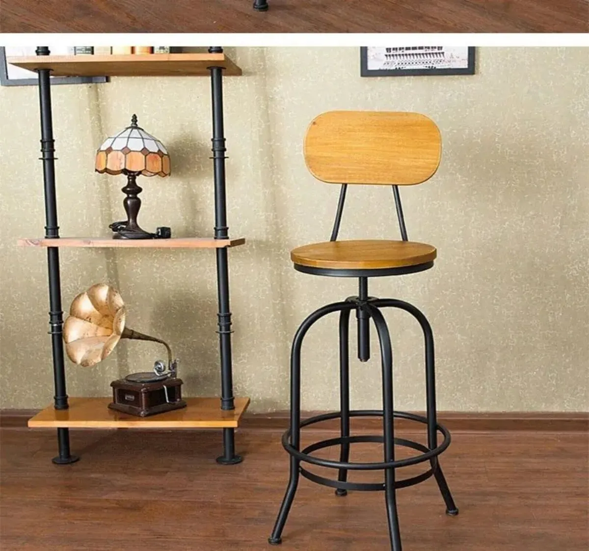 Swivel Kitchen Bar Stool Pinewood Retro Iron - Image 3