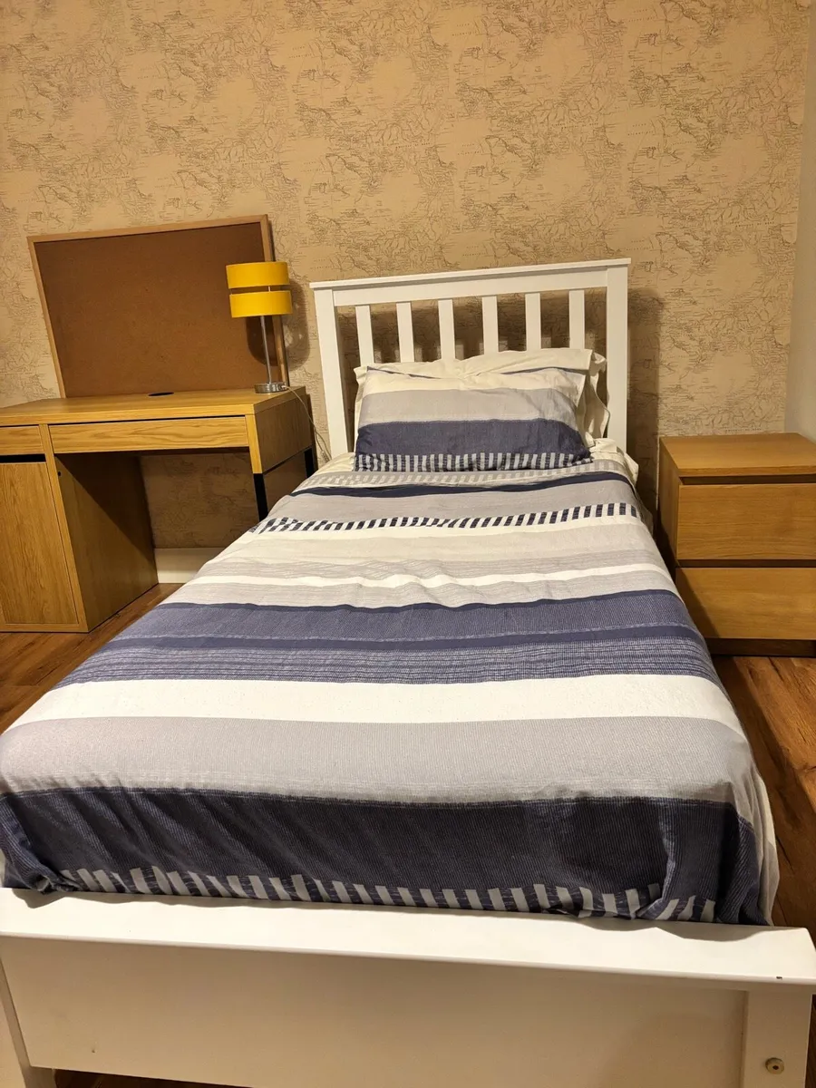 White Wooden Single Bed with Mattress (3ft) - Image 1