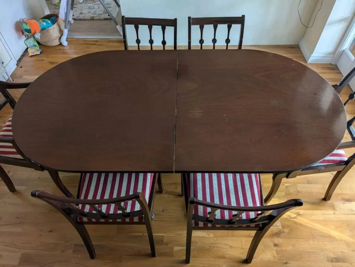 Antique Mahogany/Teak Dining Table and Chairs - Image 2