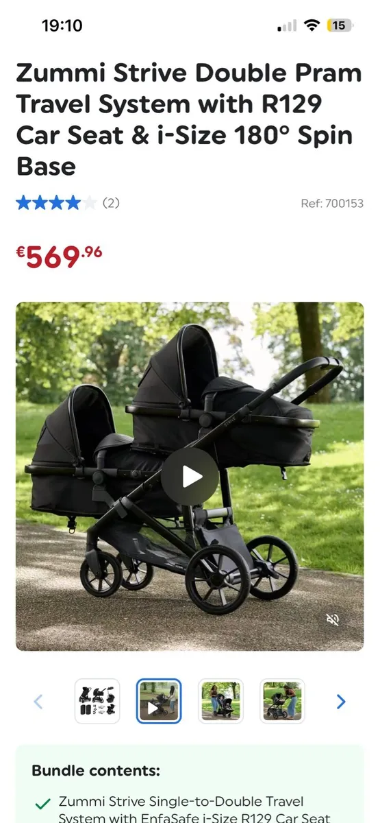 Zummi strive double buggy with iso fix bases - Image 2