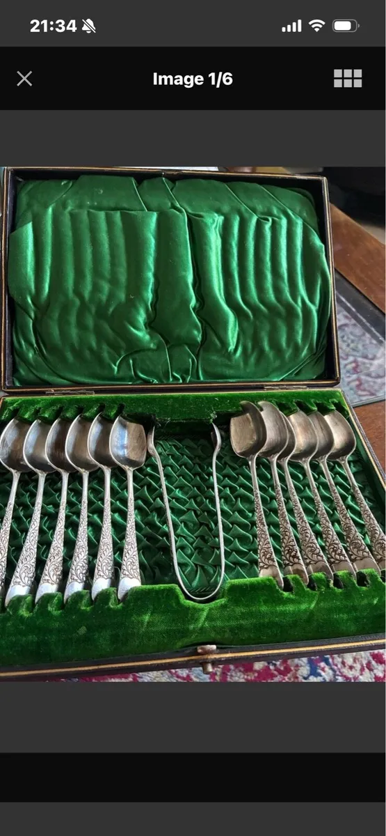 Antique Sterling Spoons & Thongs Sets - Image 1