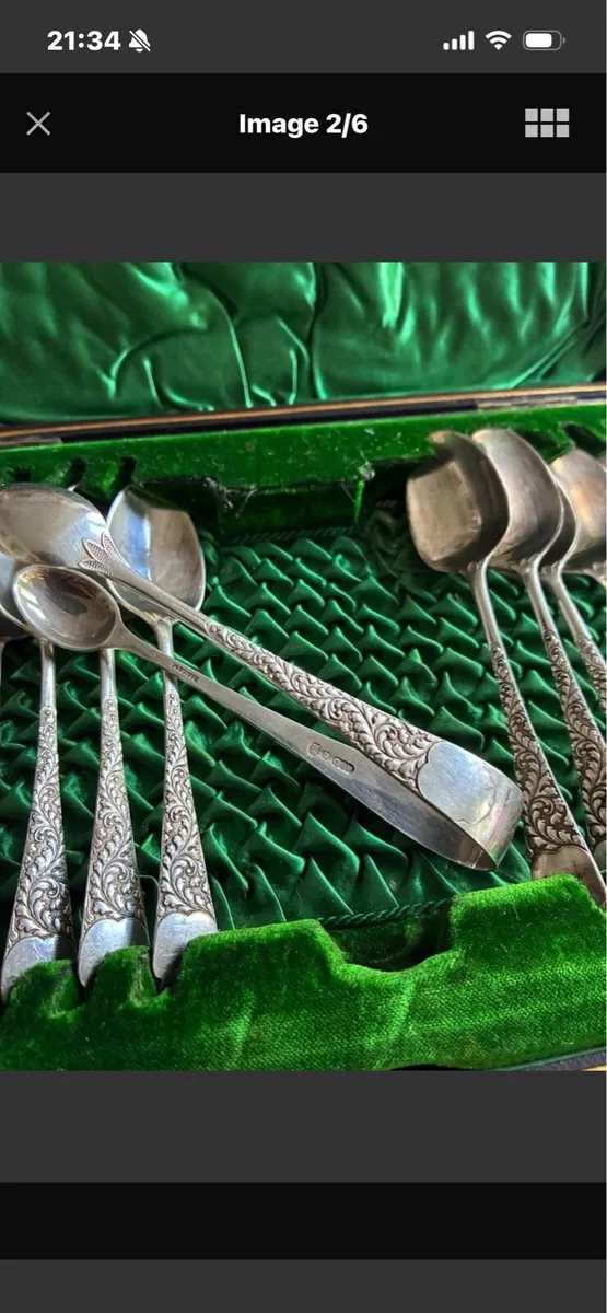 Antique Sterling Spoons & Thongs Sets - Image 2