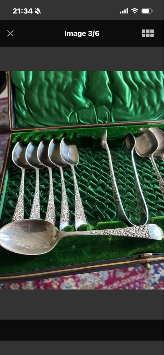 Antique Sterling Spoons & Thongs Sets - Image 3