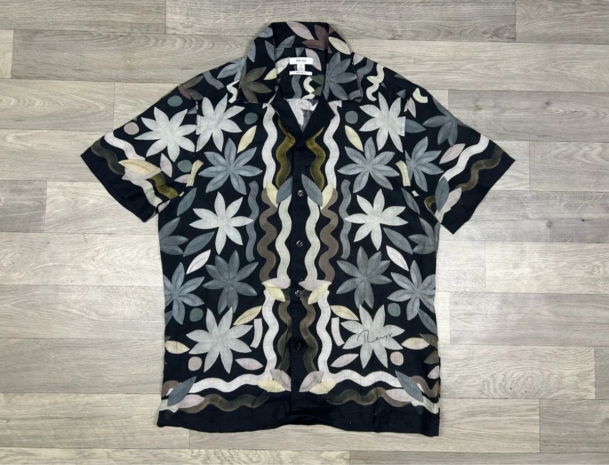 Reiss Delphi Linen Floral Cuban Shirt Mens Medium - Image 1