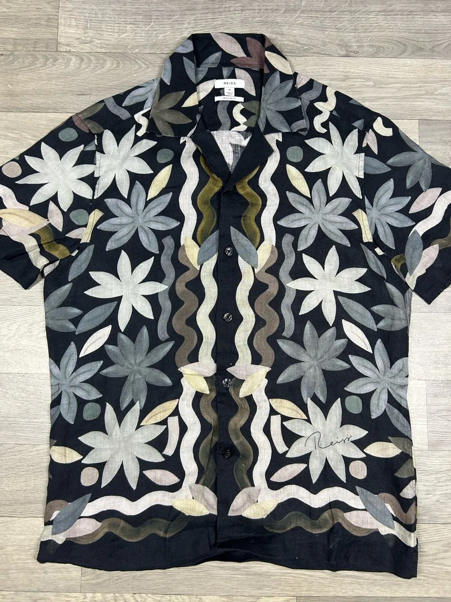 Reiss Delphi Linen Floral Cuban Shirt Mens Medium - Image 2