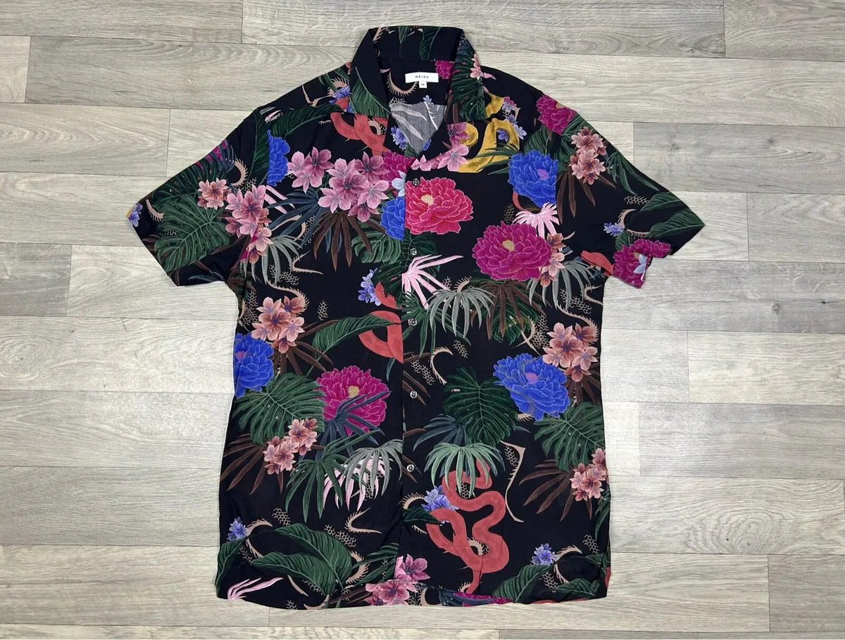 Reiss 100% Viscose Floral Cuban Short Sleeve Shirt - Image 1