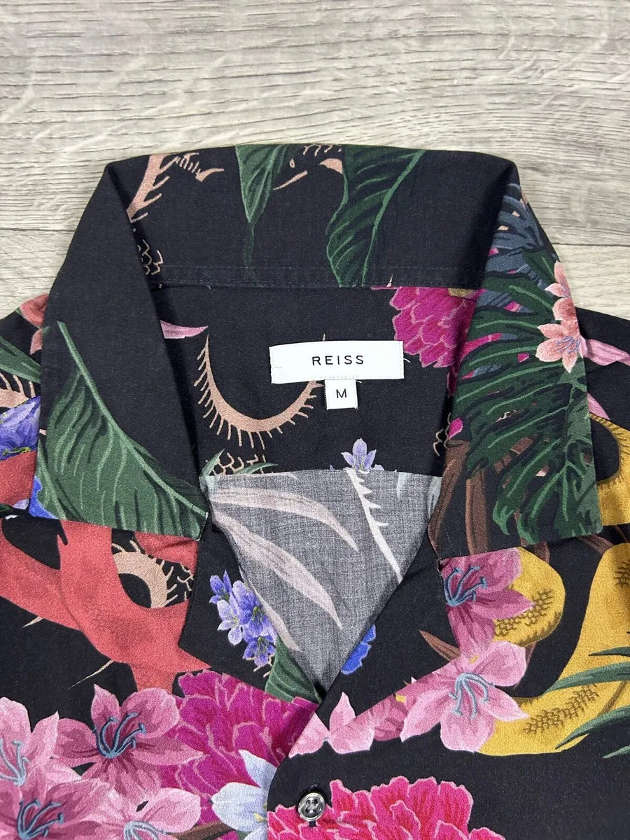 Reiss 100% Viscose Floral Cuban Short Sleeve Shirt - Image 3