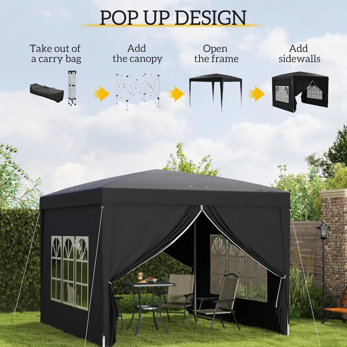 Gazebo 3x3m Waterproof Canopy with Bag - Image 4