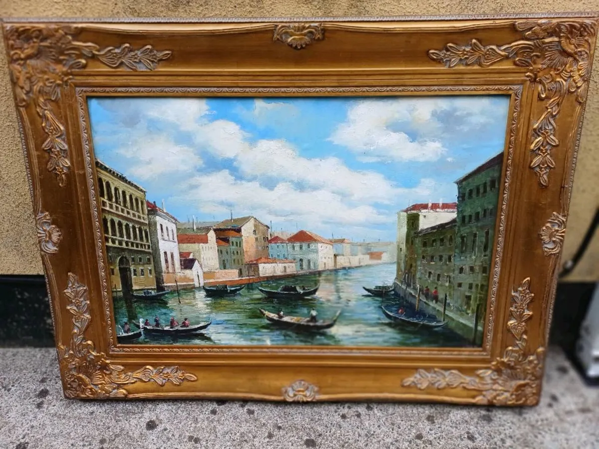 Large Vintage Hardboard Painting - Image 1