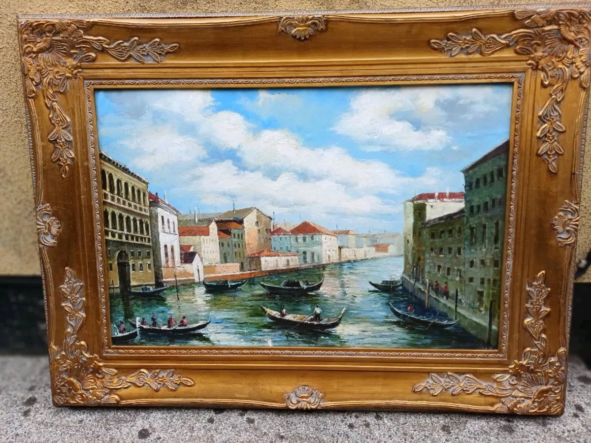 Large Vintage Hardboard Painting - Image 2