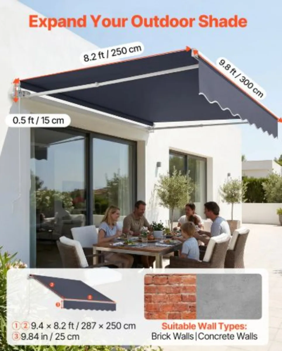 Manual Retractable Awning, 300 x 250 cm Outdoor - Image 2