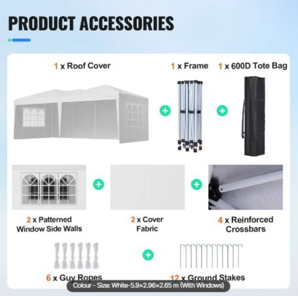 Pop Up Canopy, 5.9 x 2.96 m Instant Canopy - Image 1