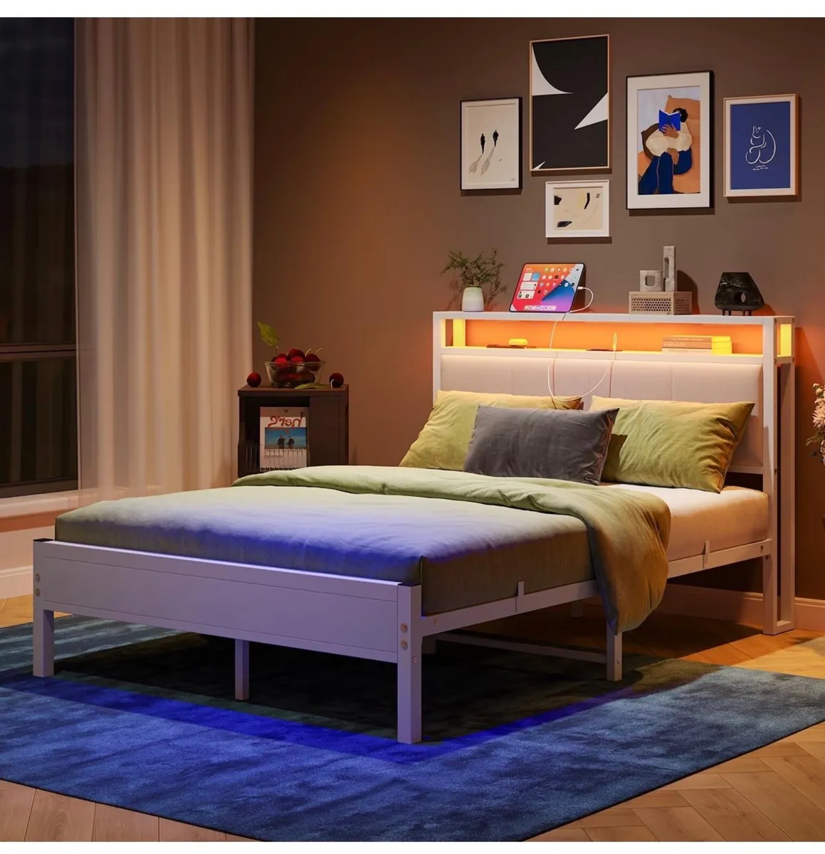 4FT6 Double Bed Frame with LED Lights and Charging - Image 3